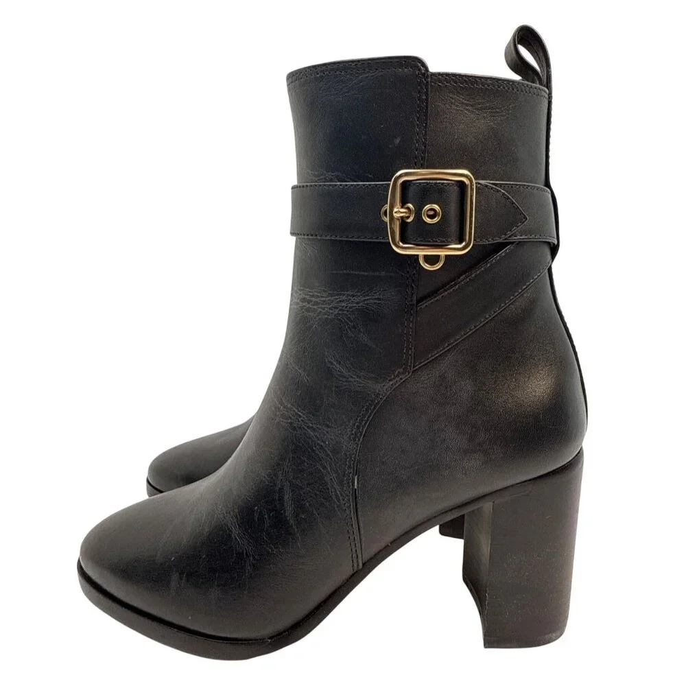 COACH‎ Olivia Black Leather Bootie Block Heel Women's Size 5B